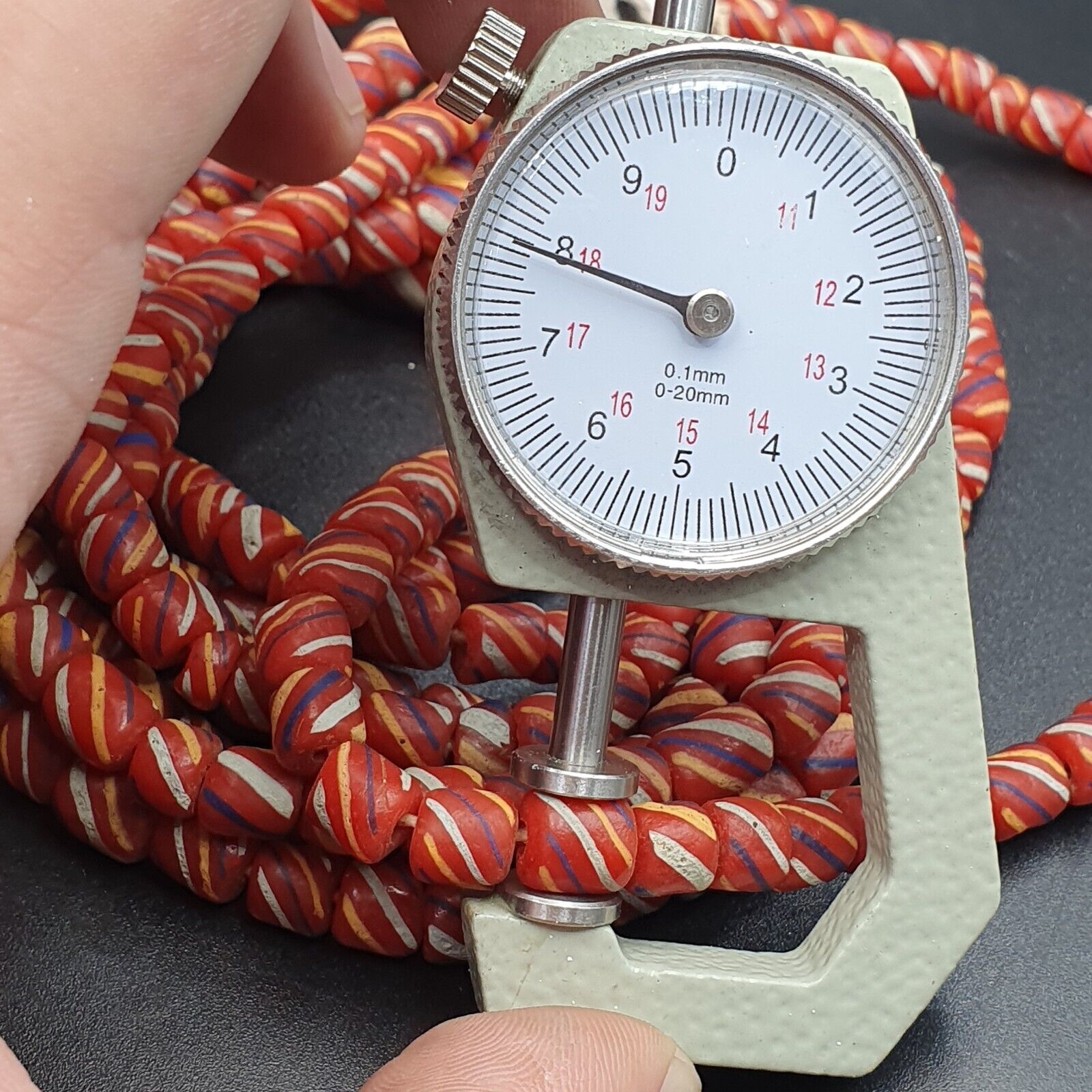 Lot 2 Vintage OLD AFRICAN Red GLASS ANTIQUE Stripes BEADS 7-8MM  beads Strand