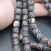 East Oasis Vintage African Black Striped Glass Bead Strands, Lot of 2 at 7-8mm