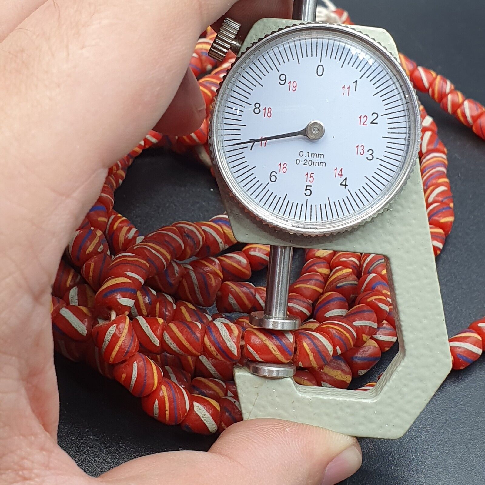 Lot 2 Vintage OLD AFRICAN Red GLASS ANTIQUE Stripes BEADS 7-8MM  beads Strand
