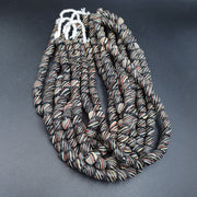 East Oasis Vintage African Black Striped Glass Bead Strands, Lot of 2 at 7-8mm
