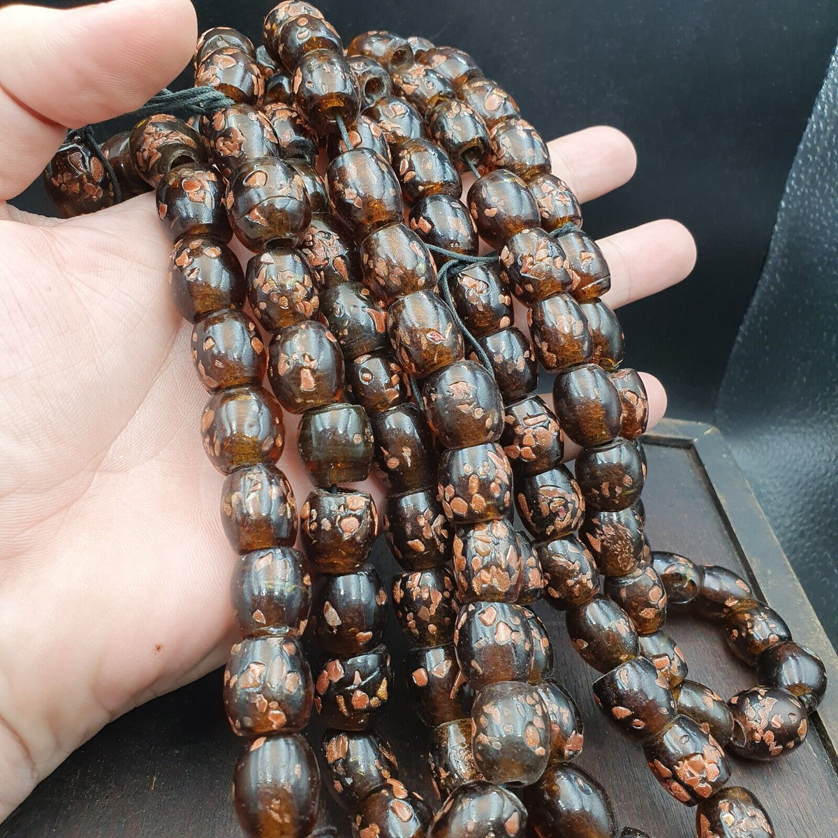 Vintage Glass Beads Aventurine Brown Fancy Trade Beads 15x15MM