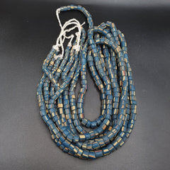 Lot 2 Vintage OLD AFRICAN Blue GLASS ANTIQUE Stripes BEADS 7-8MM  beads Strand