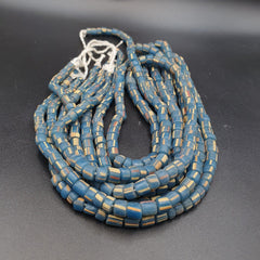 Lot 2 Vintage OLD AFRICAN Blue GLASS ANTIQUE Stripes BEADS 7-8MM  beads Strand
