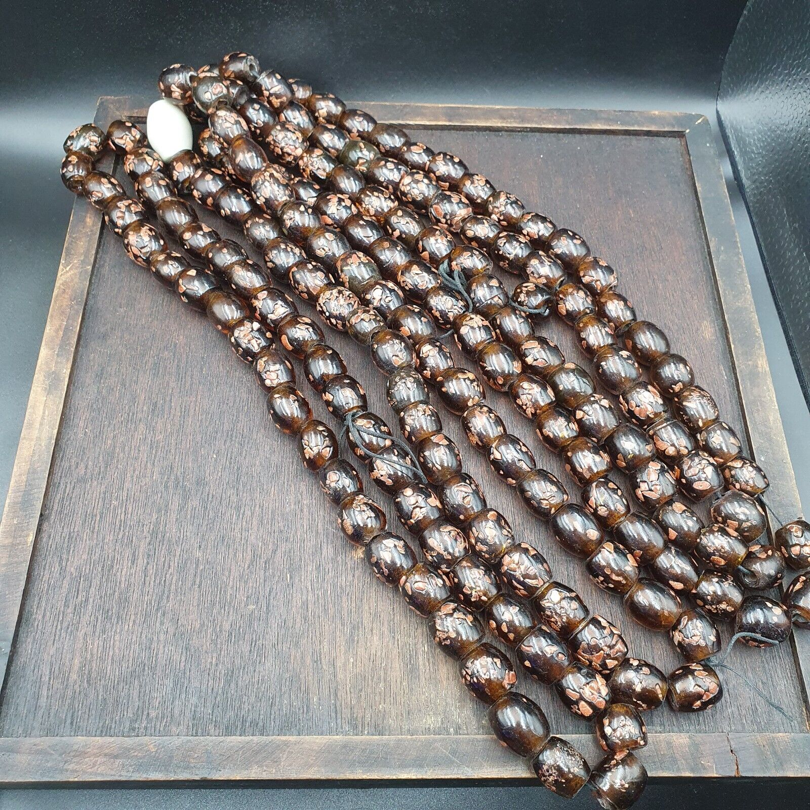 Vintage glass beads aventurine BROWN fancy trade Beads 15x15MM