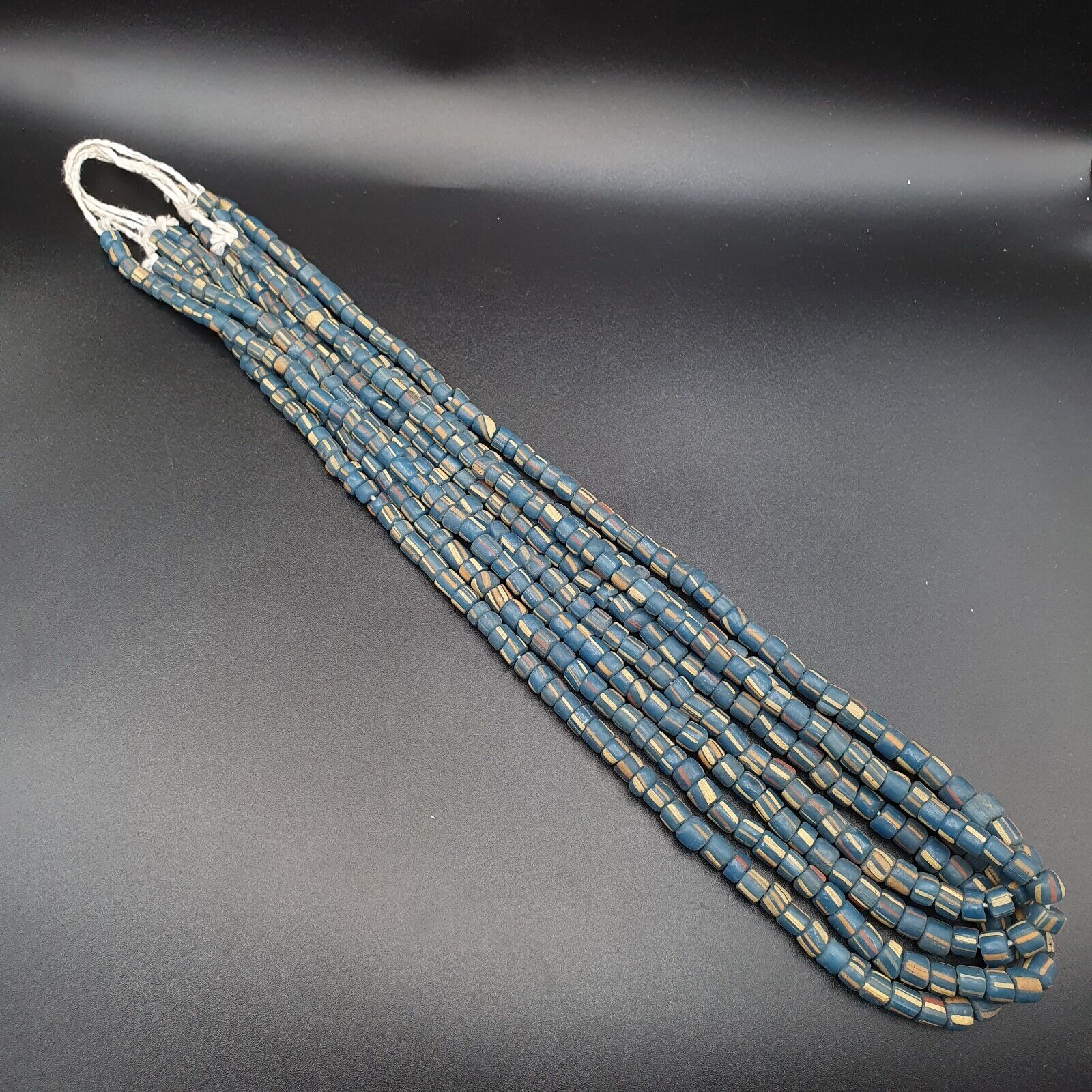 Lot 2 Vintage OLD AFRICAN Blue GLASS ANTIQUE Stripes BEADS 7-8MM  beads Strand