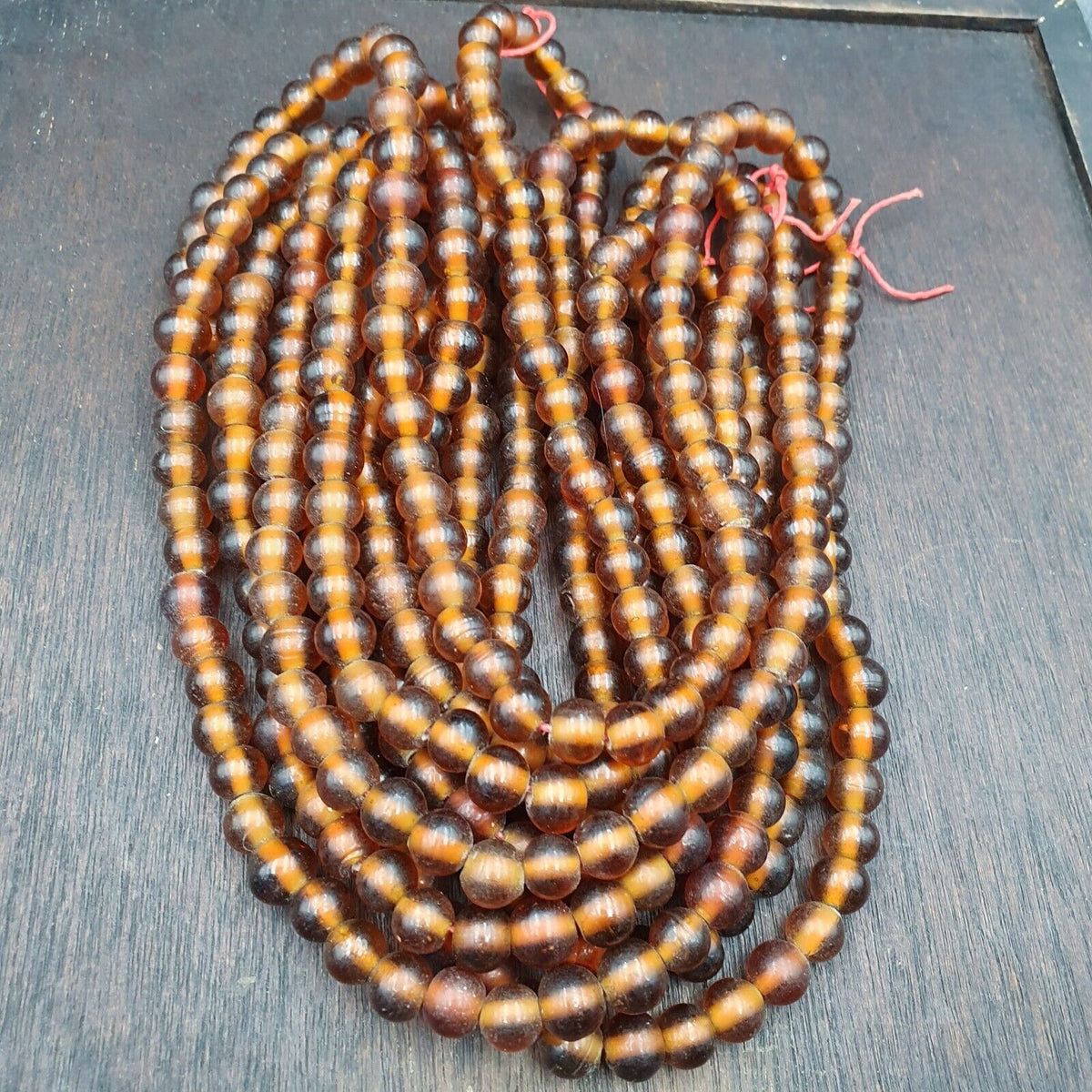Vintage Glass Beads Brown Fancy Trade Beads 9.5MM Strand