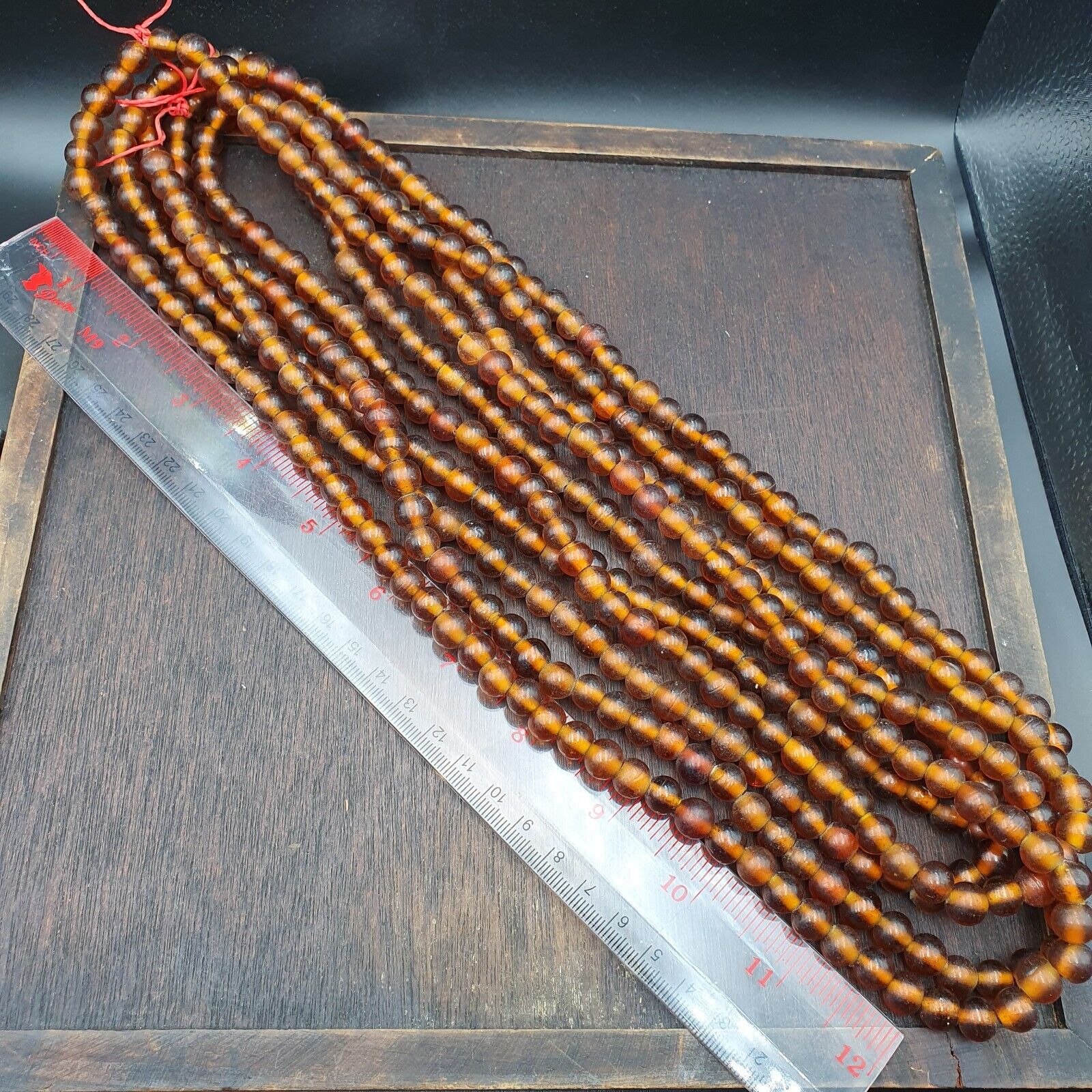 Vintage glass beads BROWN fancy trade Beads 9.5MM Strand