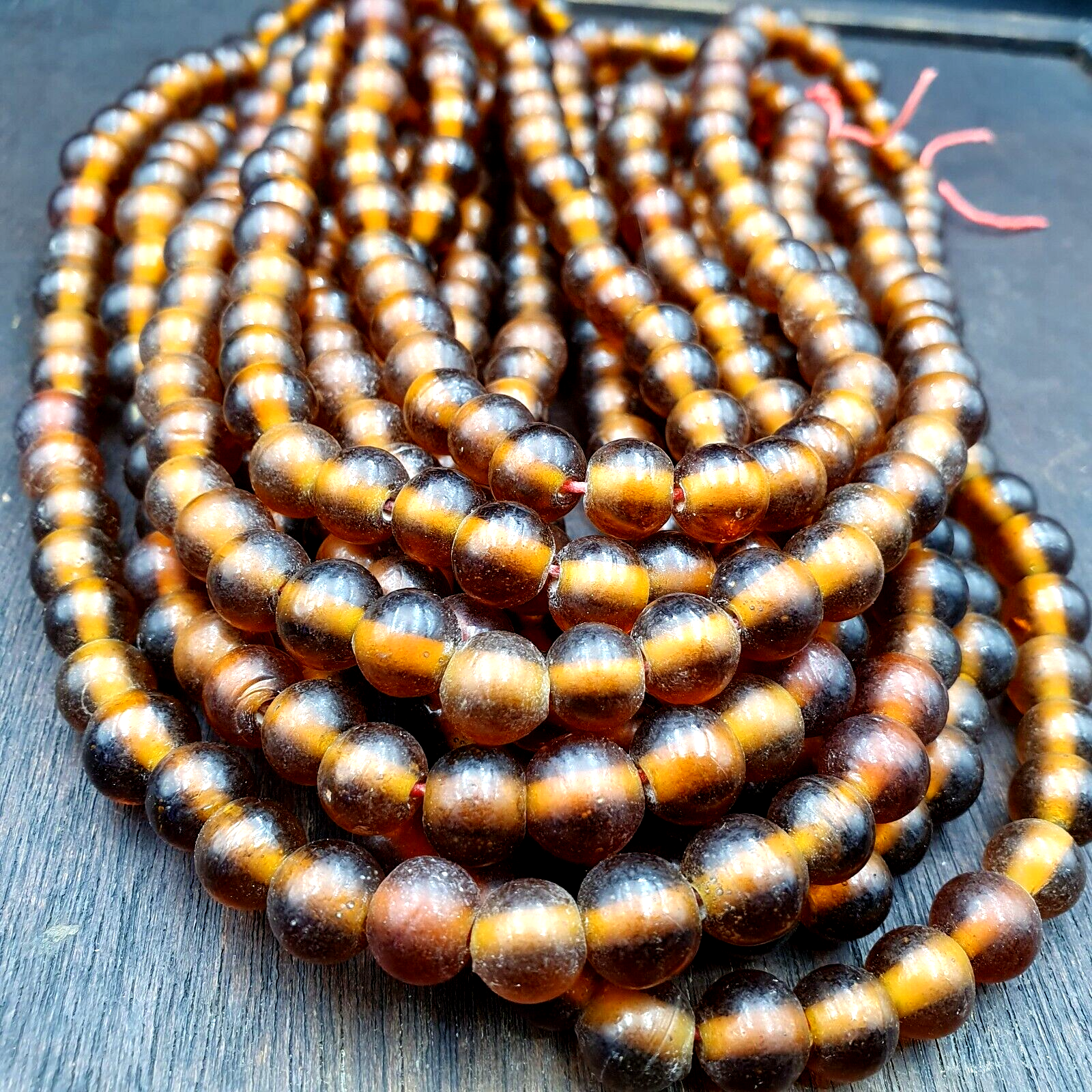 Vintage glass beads BROWN fancy trade Beads 9.5MM Strand