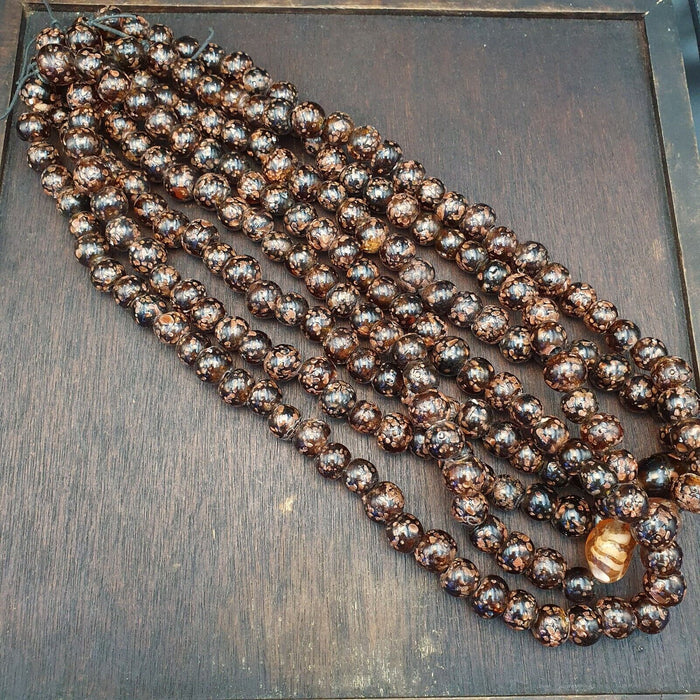 Vintage Glass Beads Aventurine Brown Fancy Trade Beads 12MM