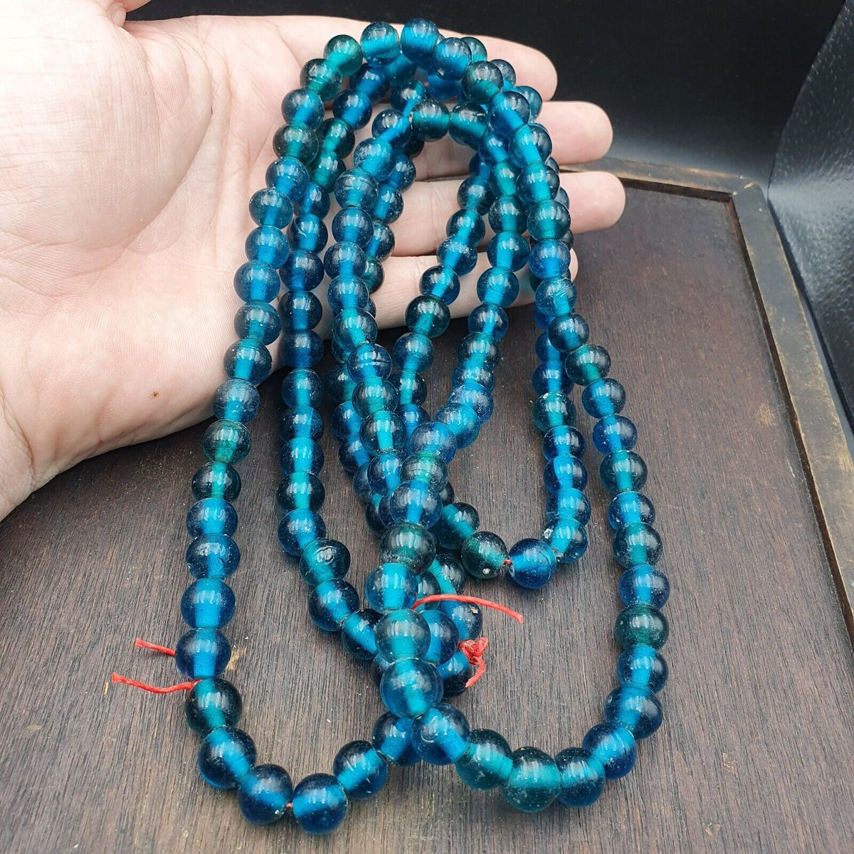 Vintage Glass Beads Aqua Blue Fancy Beads 10.5MM-11MM Strand