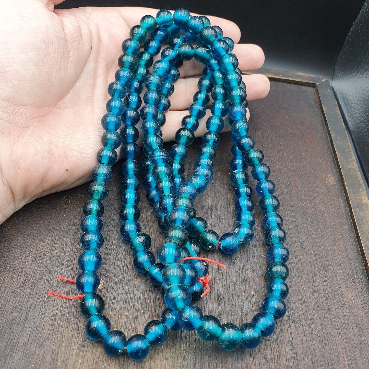 Vintage glass beads Aqua Blue fancy Beads 10.5MM-11MM Strand