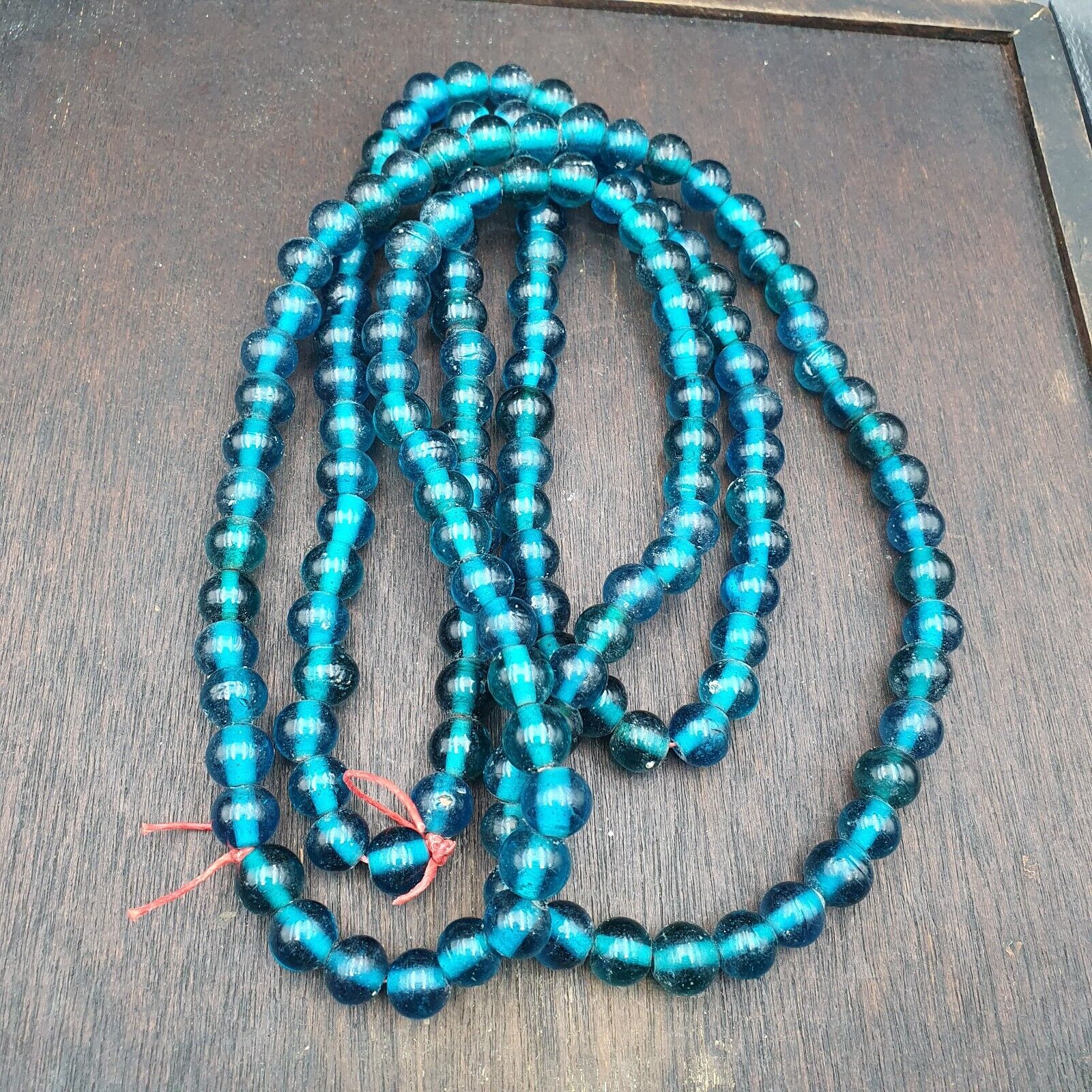 Vintage glass beads Aqua Blue fancy Beads 10.5MM-11MM Strand