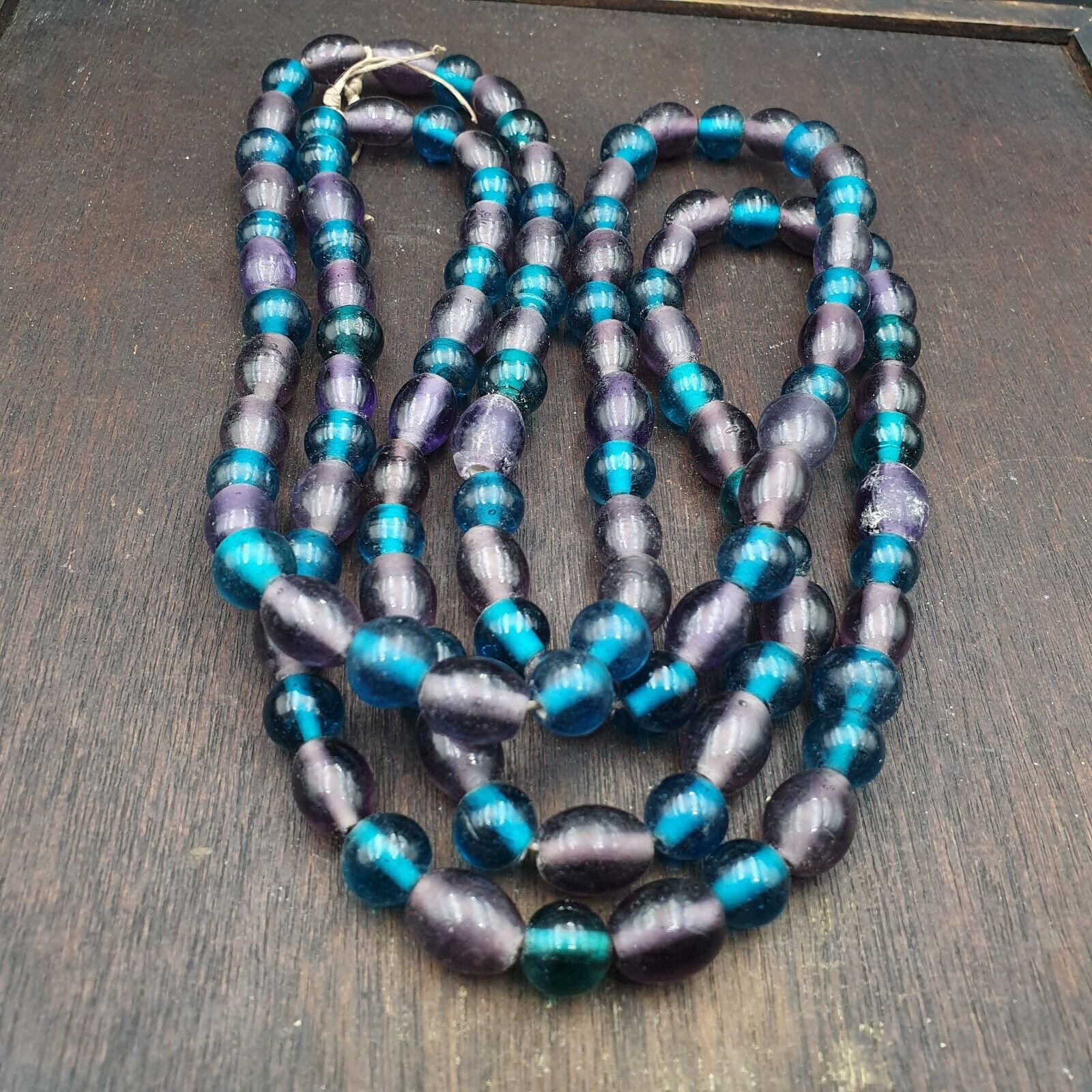 Vintage glass beads Aqua Blue Lagoon And purple fancy Beads 10.5MM-11MM Strand