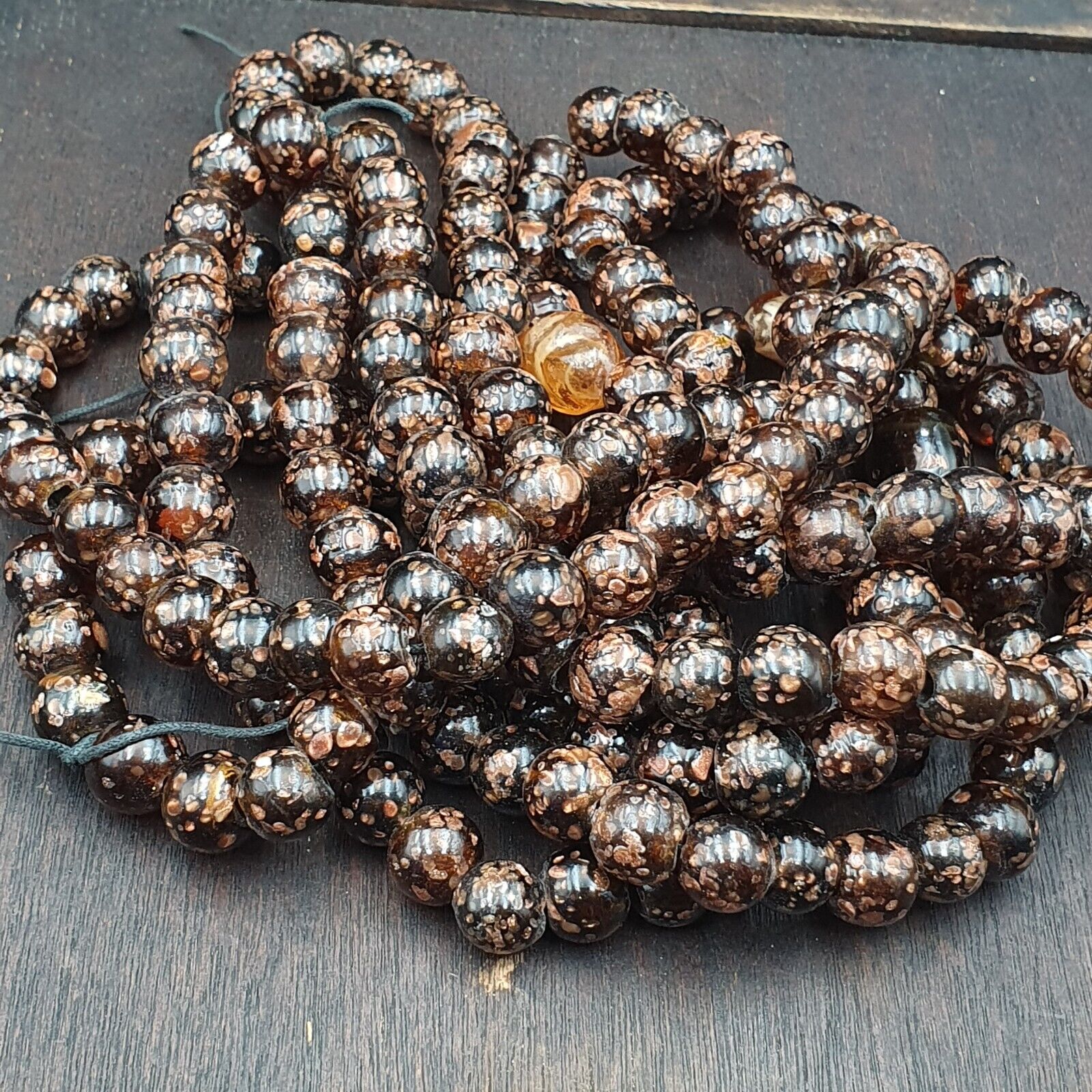 Vintage glass beads aventurine BROWN fancy trade Beads 12MM