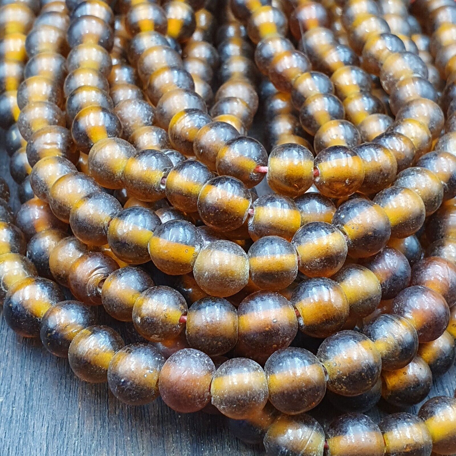 Vintage glass beads BROWN fancy trade Beads 9.5MM Strand