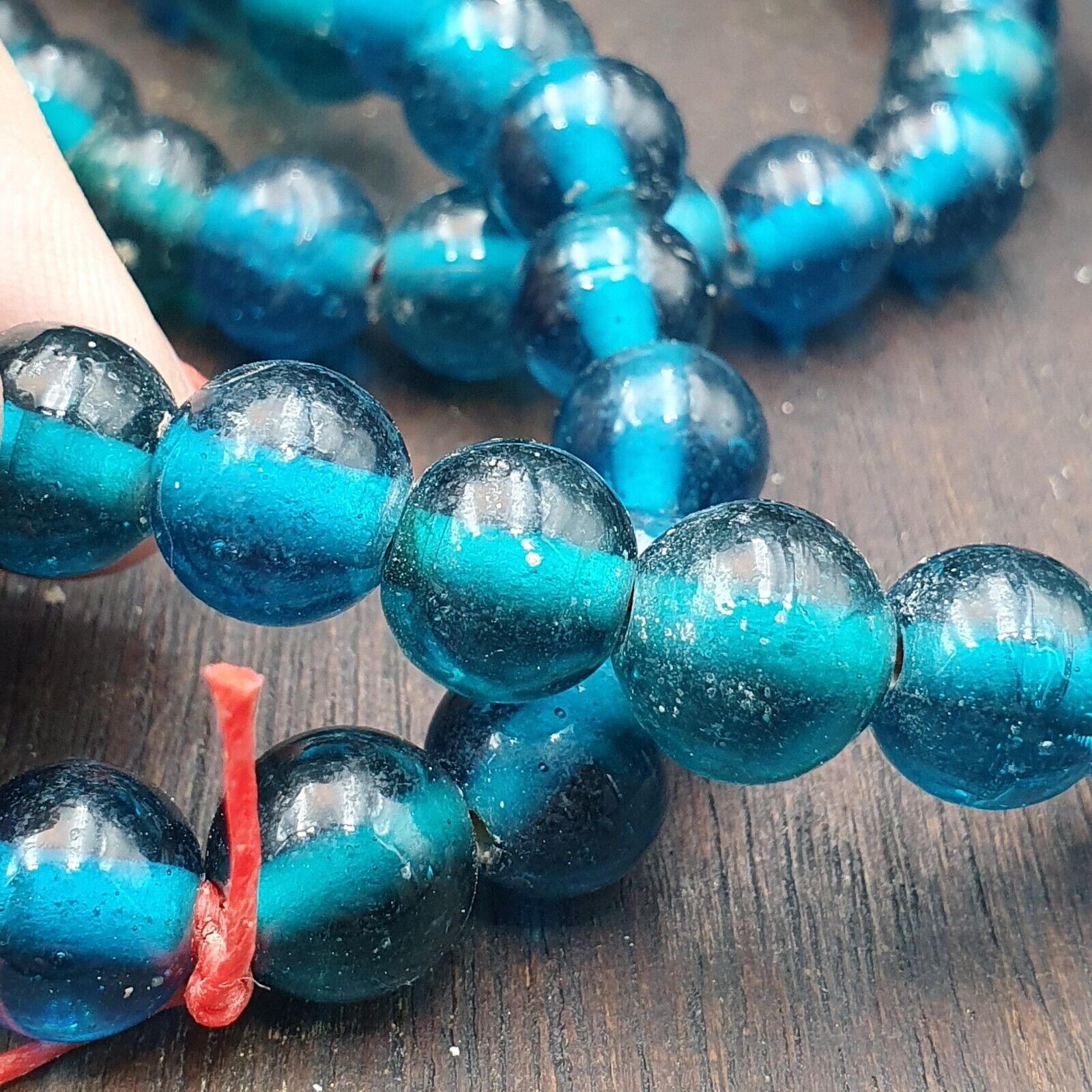 Vintage glass beads Aqua Blue fancy Beads 10.5MM-11MM Strand