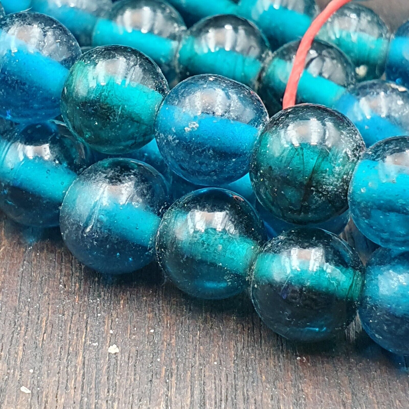 Vintage glass beads Aqua Blue fancy Beads 10.5MM-11MM Strand