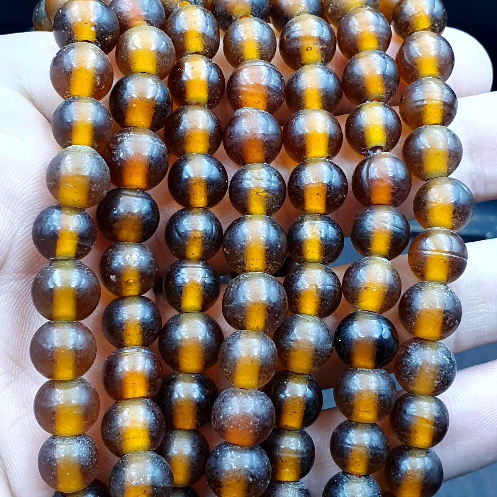 Vintage glass beads BROWN fancy trade Beads 9.5MM Strand
