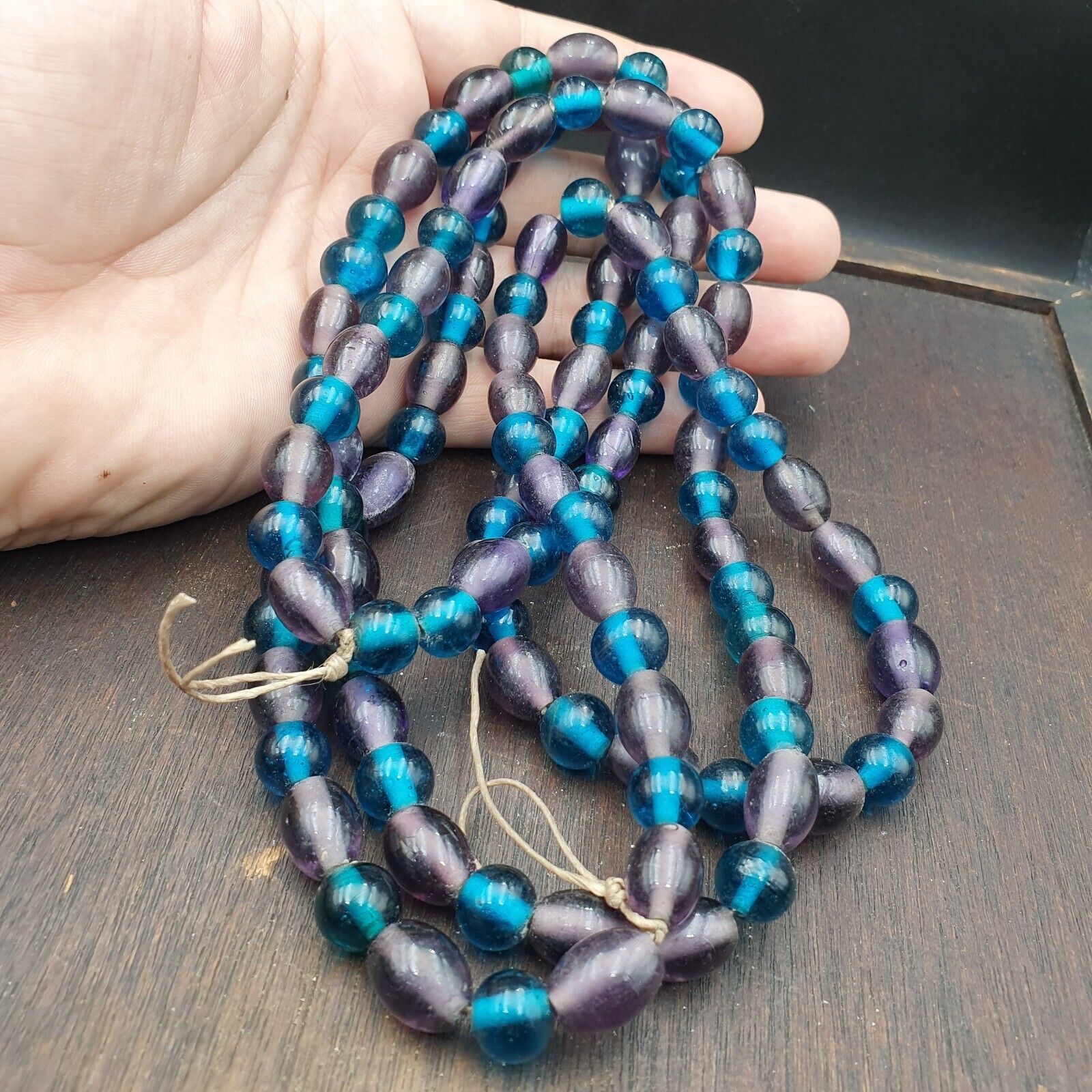 Vintage glass beads Aqua Blue Lagoon And purple fancy Beads 10.5MM-11MM Strand
