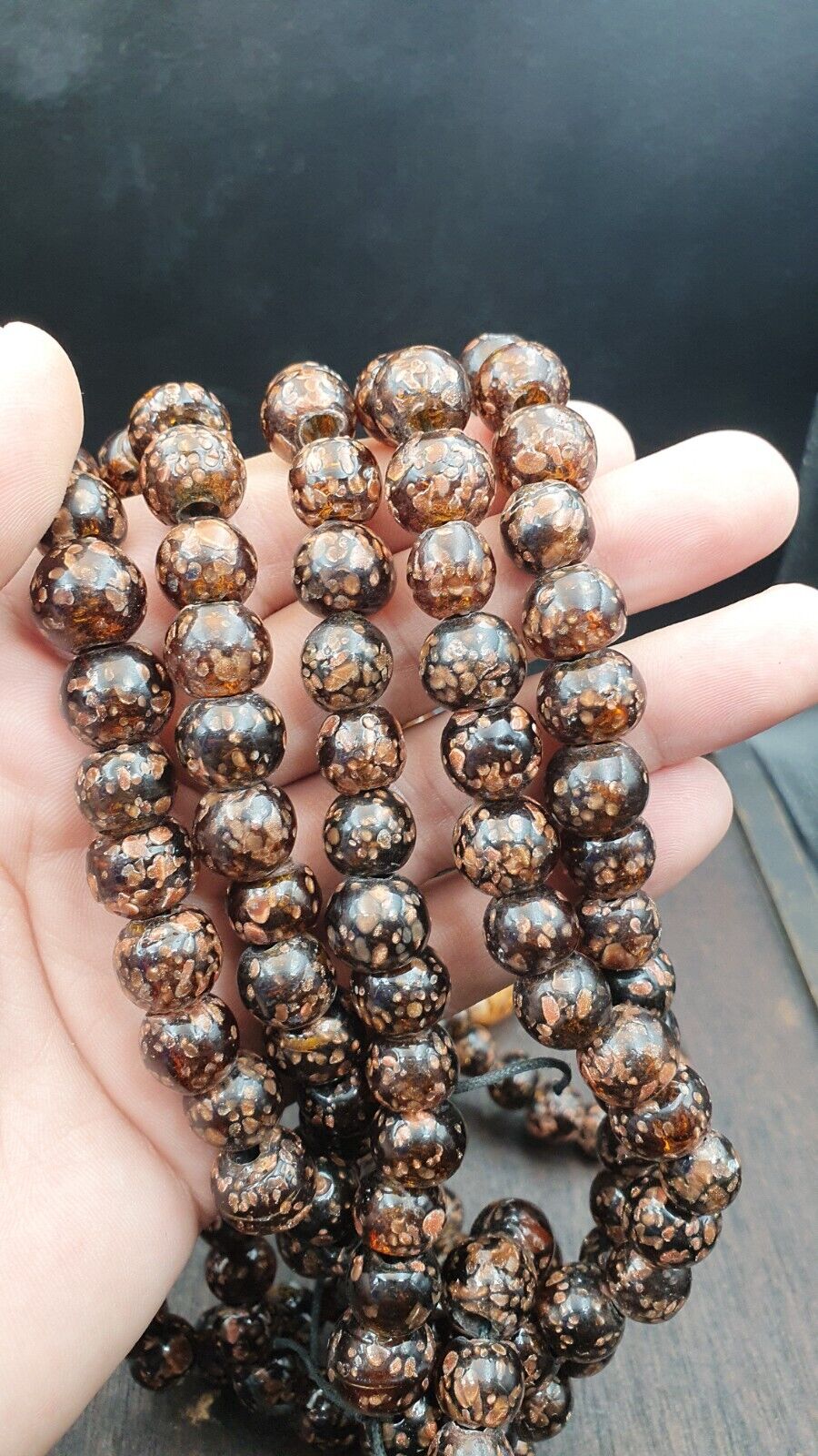 Vintage glass beads aventurine BROWN fancy trade Beads 12MM