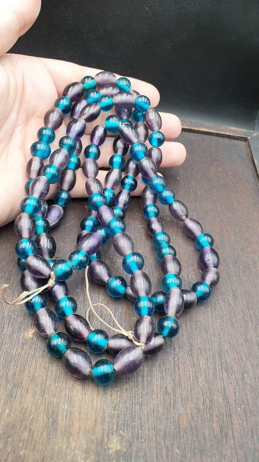 Vintage glass beads Aqua Blue Lagoon And purple fancy Beads 10.5MM-11MM Strand