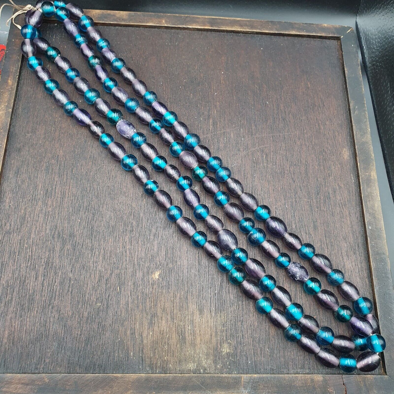 Vintage glass beads Aqua Blue Lagoon And purple fancy Beads 10.5MM-11MM Strand
