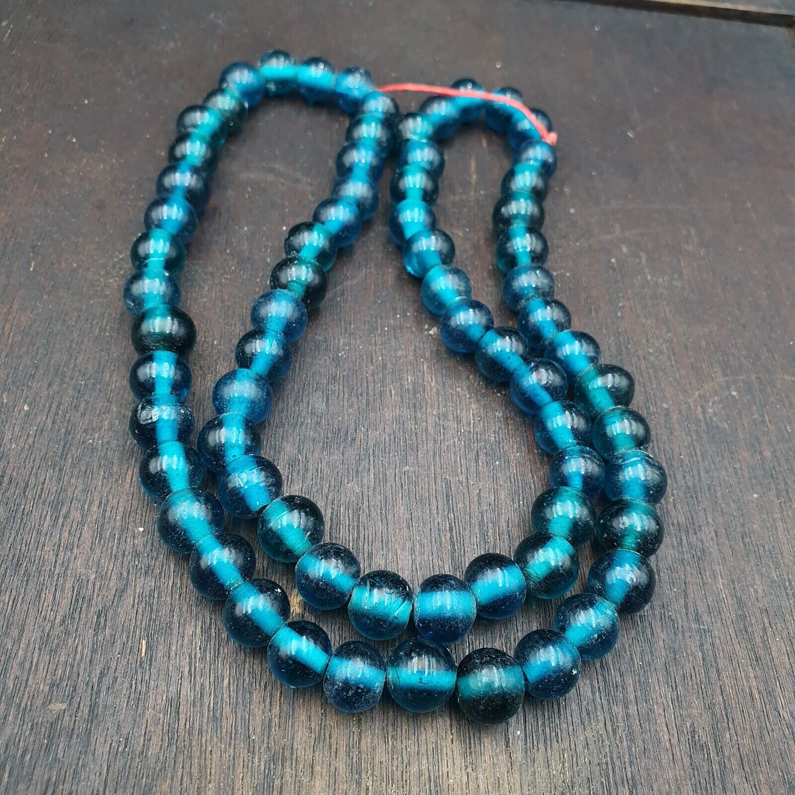 Vintage glass beads Aqua Blue fancy Beads 10.5MM-11MM Strand