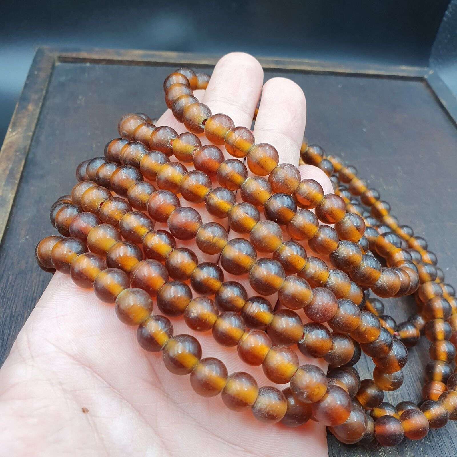 Vintage glass beads BROWN fancy trade Beads 9.5MM Strand