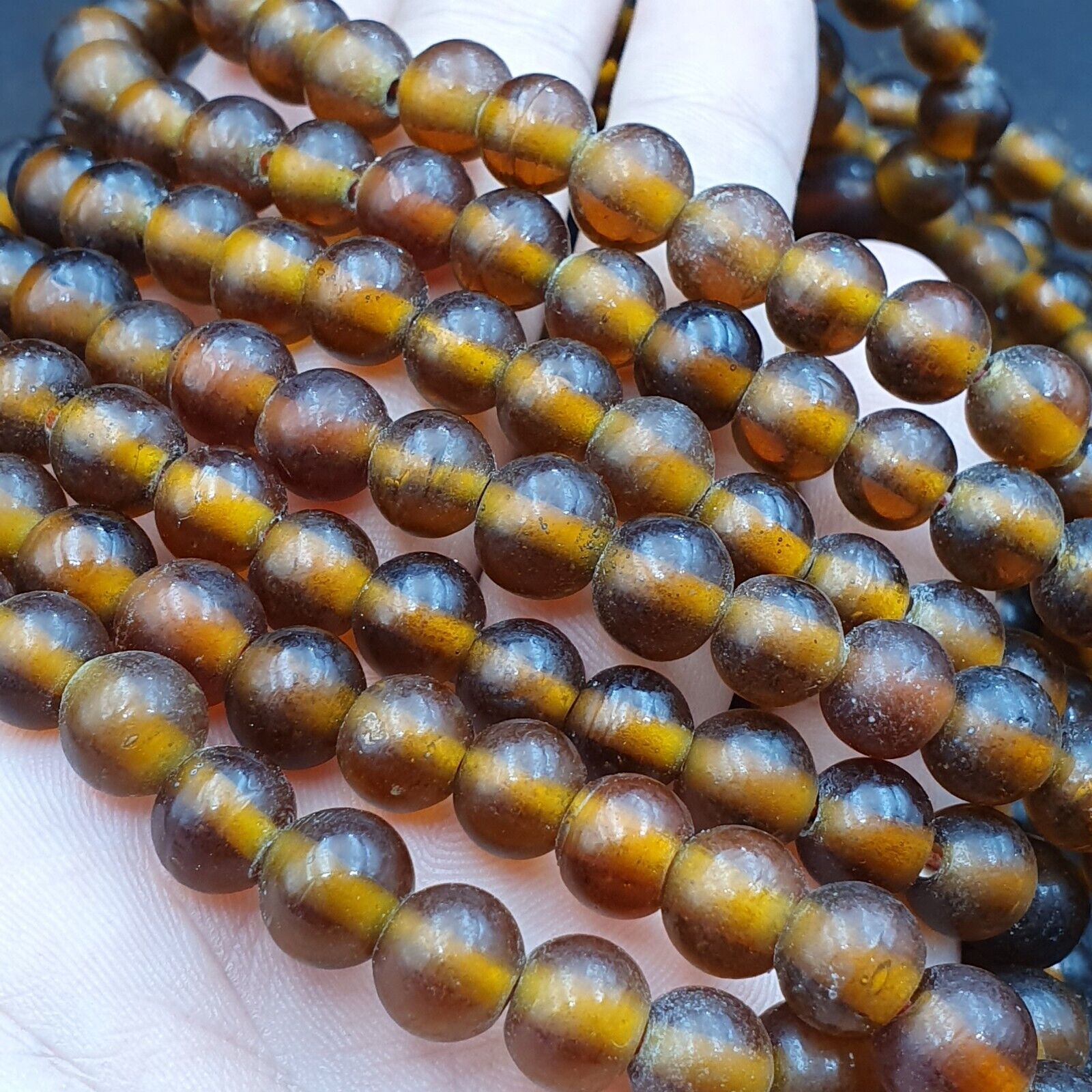 Vintage glass beads BROWN fancy trade Beads 9.5MM Strand