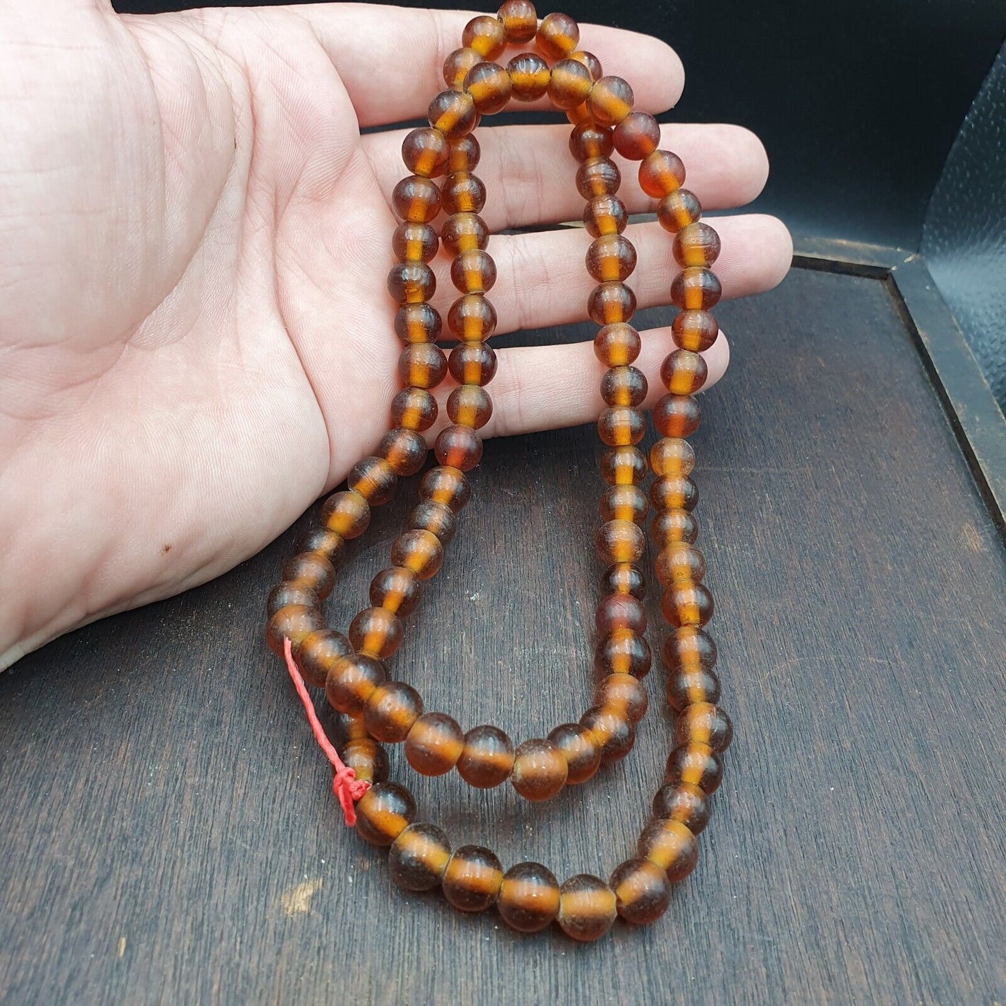Vintage glass beads BROWN fancy trade Beads 9.5MM Strand