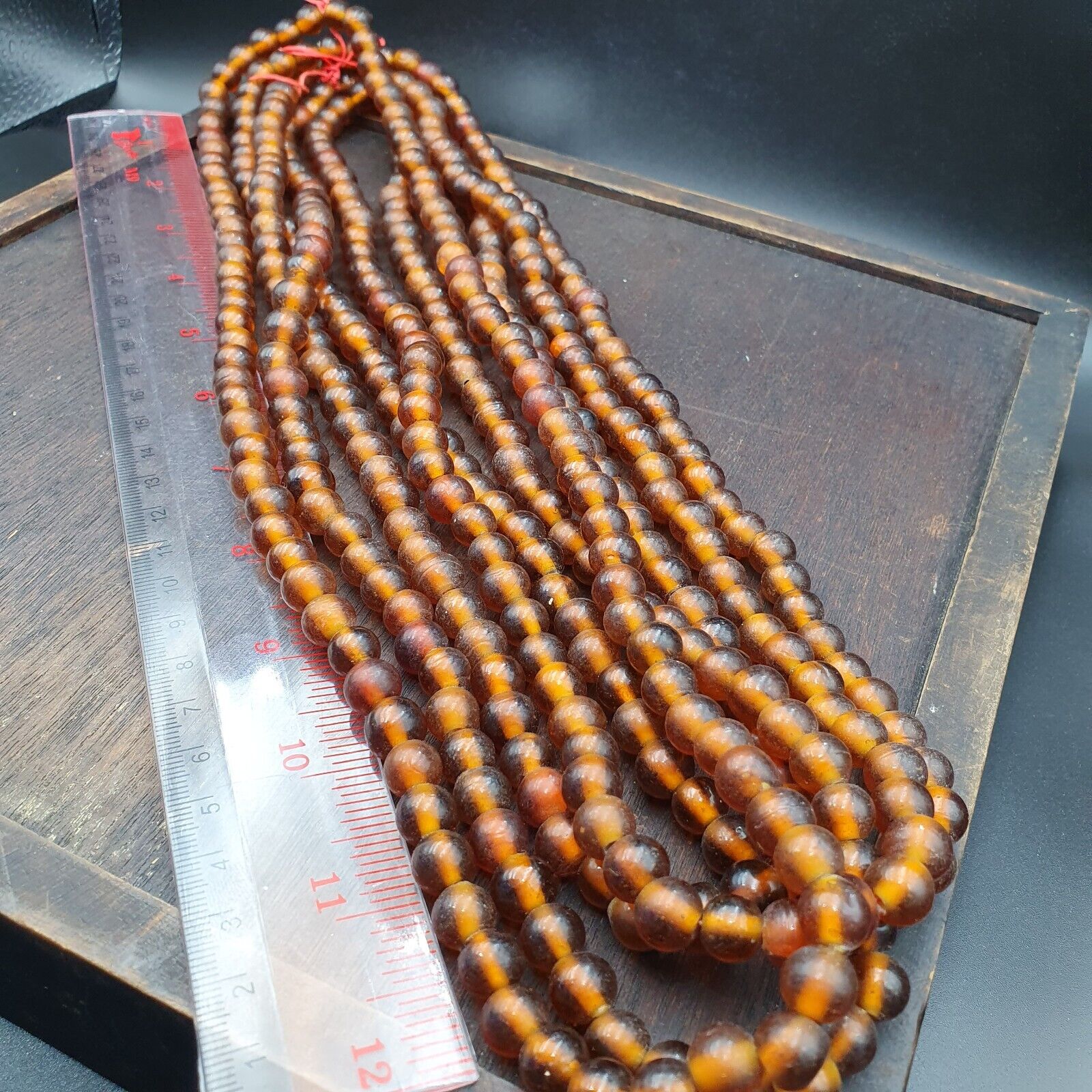 Vintage glass beads BROWN fancy trade Beads 9.5MM Strand