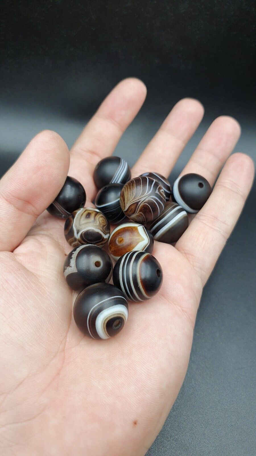 Lot 12 Himalayan indo Tibetan Eye Agate Black Agate Beads Soleimani Agate Beads
