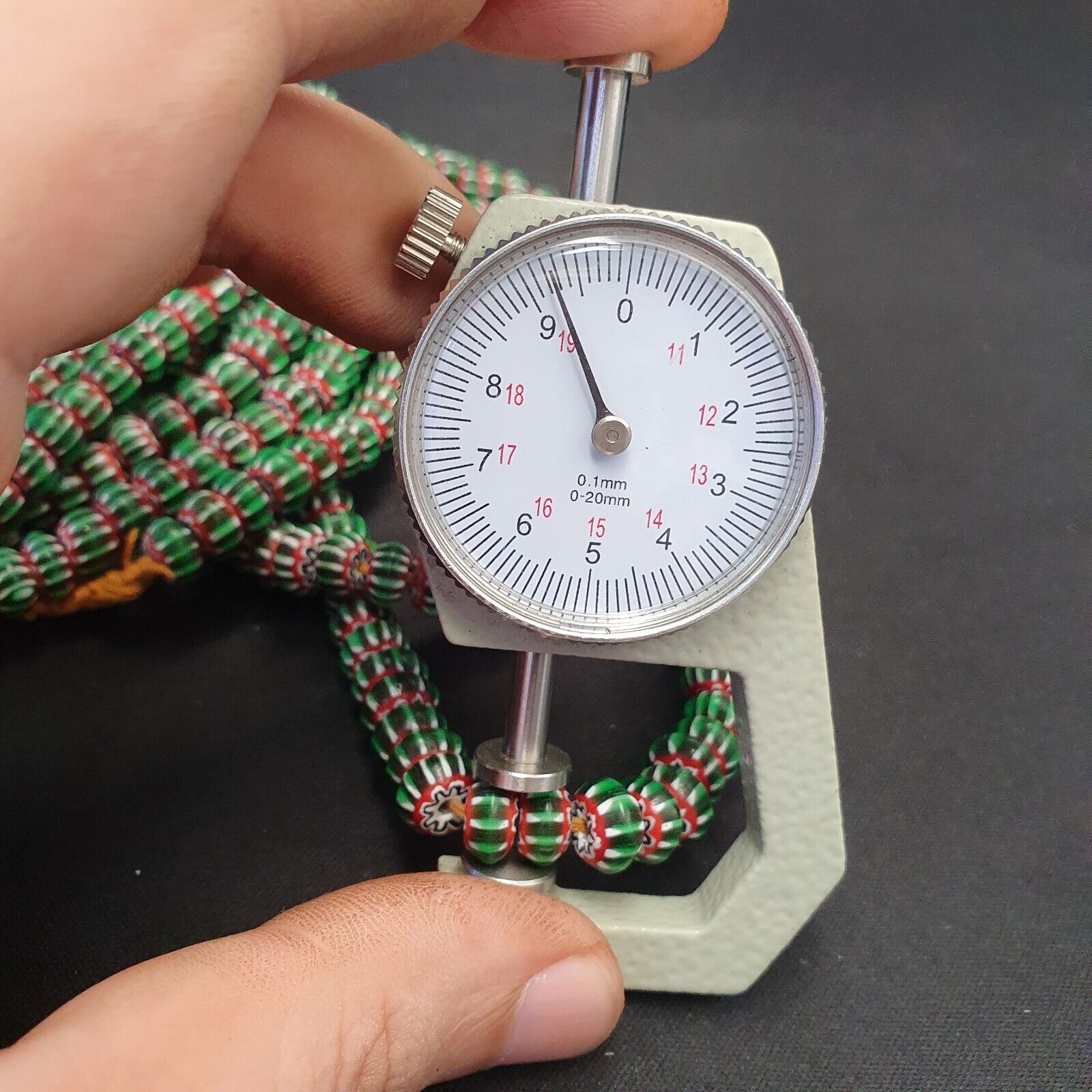 Vintage Venetian African Style Glass Green Chevron 9mm Beads Long Strand