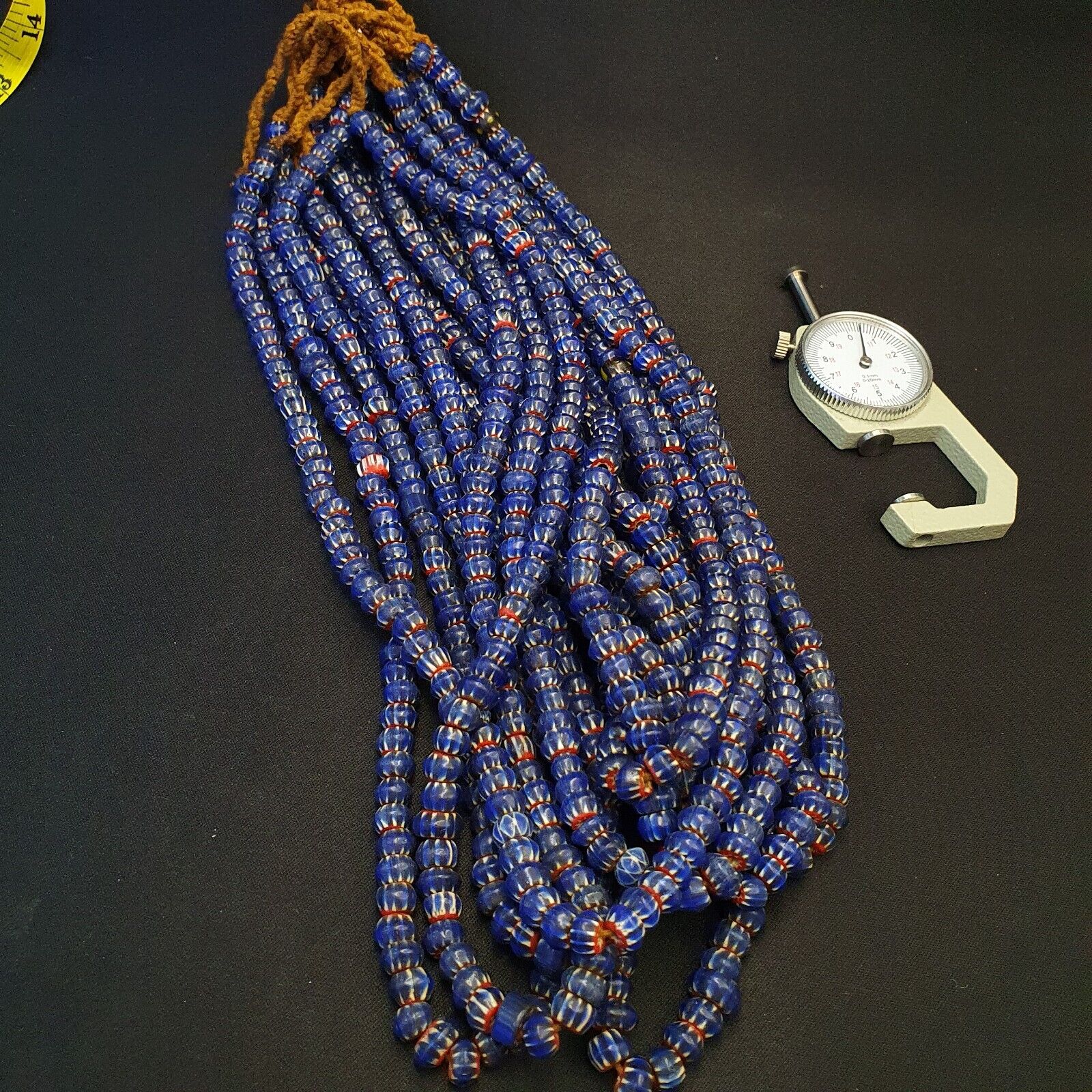 Vintage Venetian African Style Glass Blue Chevron 9mm Beads Long Strand