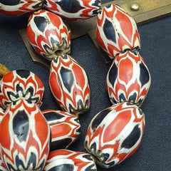 Antique Venetian inspired Trade red & Black Glass Chevron Beads 18mm Big Beads