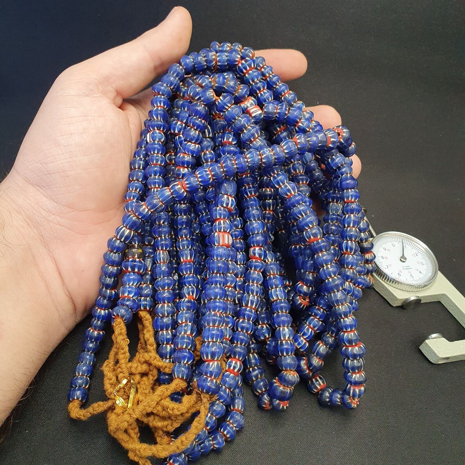 Vintage Venetian African Style Glass Blue Chevron 9mm Beads Long Strand