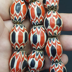 Antique Venetian inspired Trade red & Black Glass Chevron Beads 18mm Big Beads
