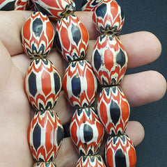 Antique Venetian inspired Trade red & Black Glass Chevron Beads 18mm Big Beads