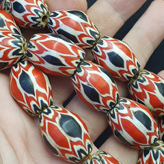 Antique Venetian inspired Trade red & Black Glass Chevron Beads 18mm Big Beads