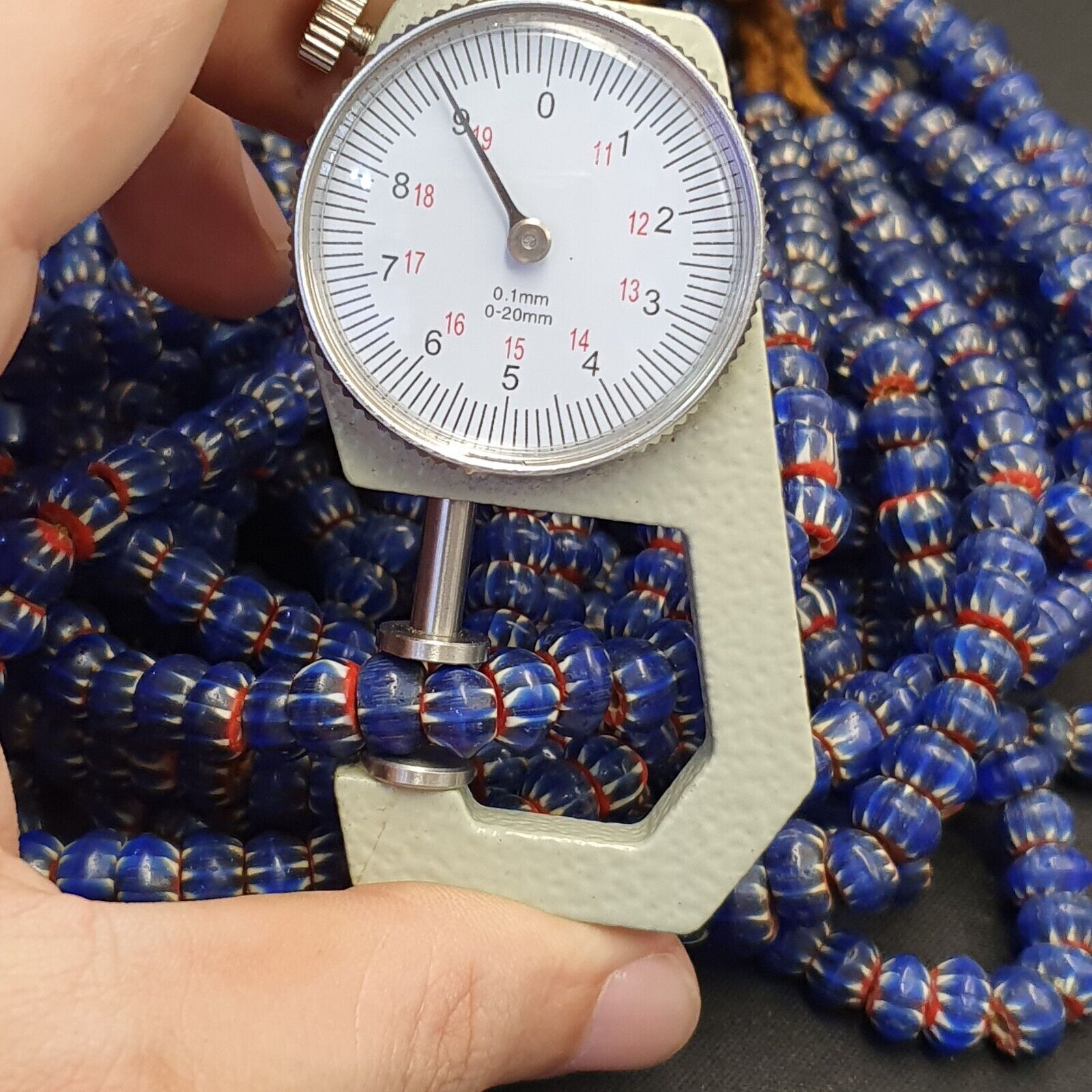 Vintage Venetian African Style Glass Blue Chevron 9mm Beads Long Strand