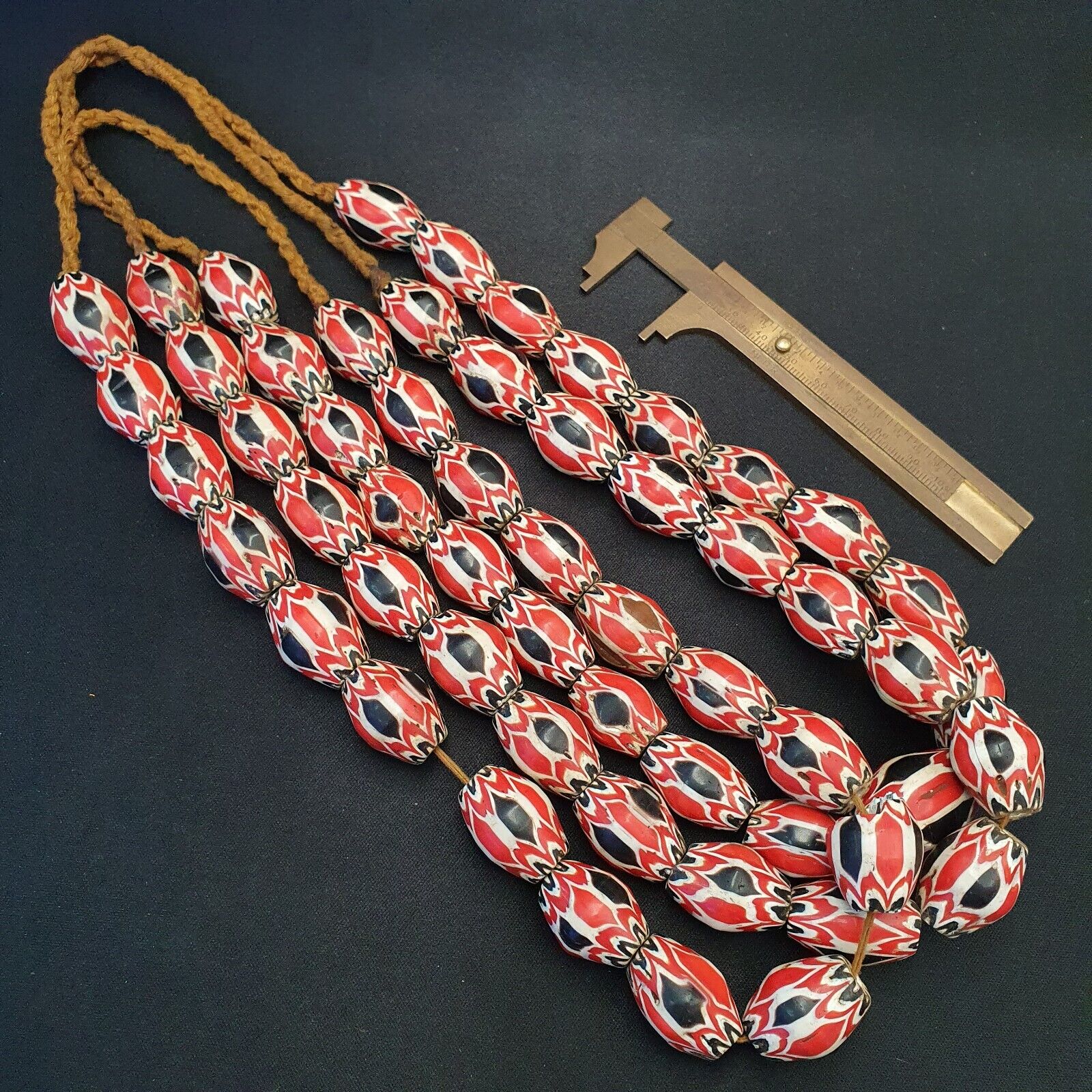 Antique Venetian inspired Trade red & Black Glass Chevron Beads 18mm Big Beads