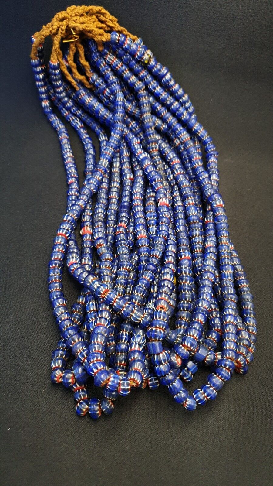 Vintage Venetian African Style Glass Blue Chevron 9mm Beads Long Strand
