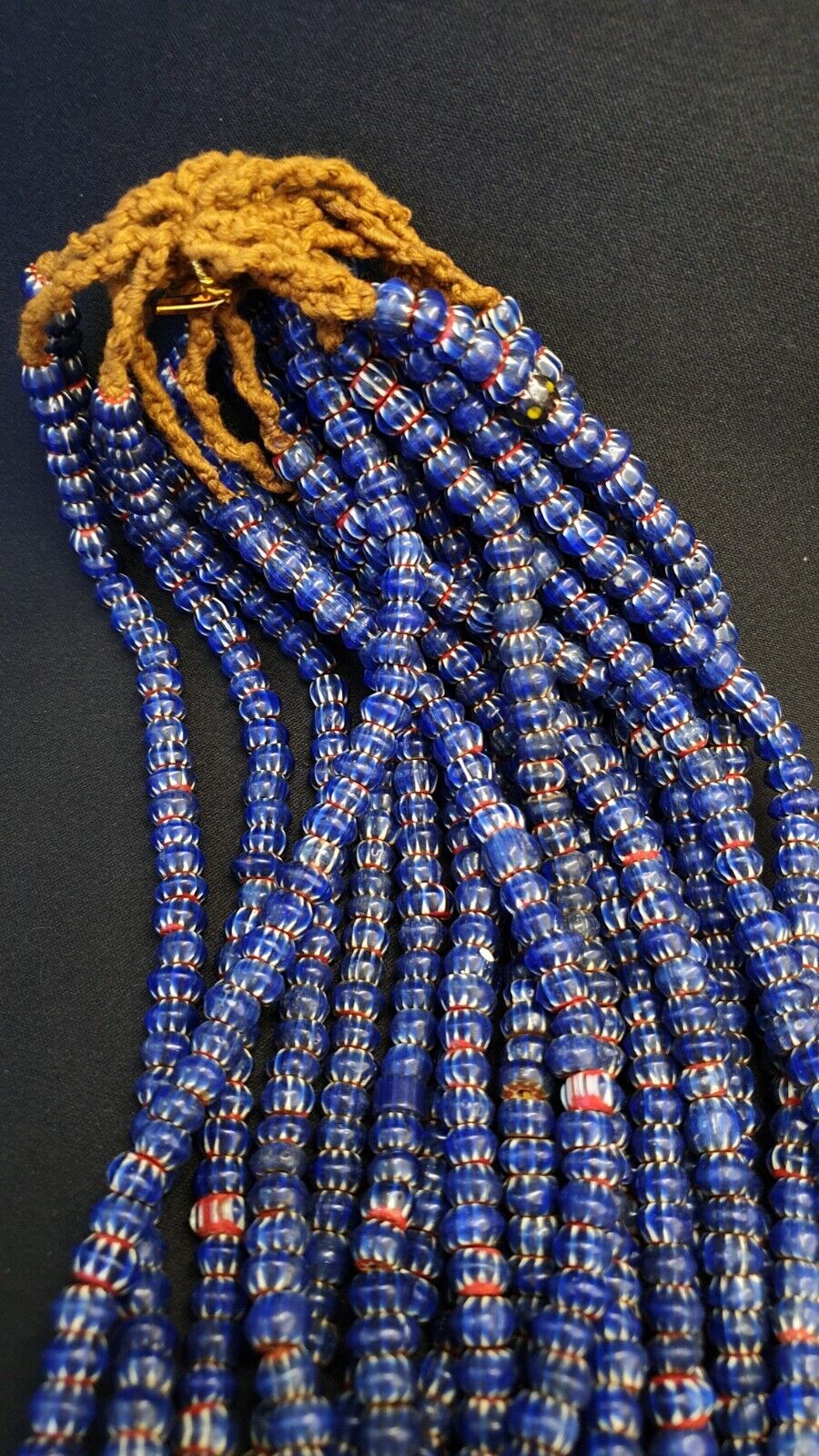 Vintage Venetian African Style Glass Blue Chevron 9mm Beads Long Strand