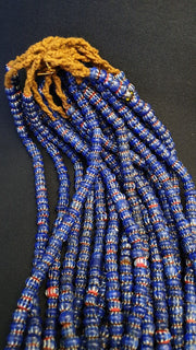 East Oasis Vintage Blue Chevron Glass Beads - Venetian African 9mm 26 Inch Strand