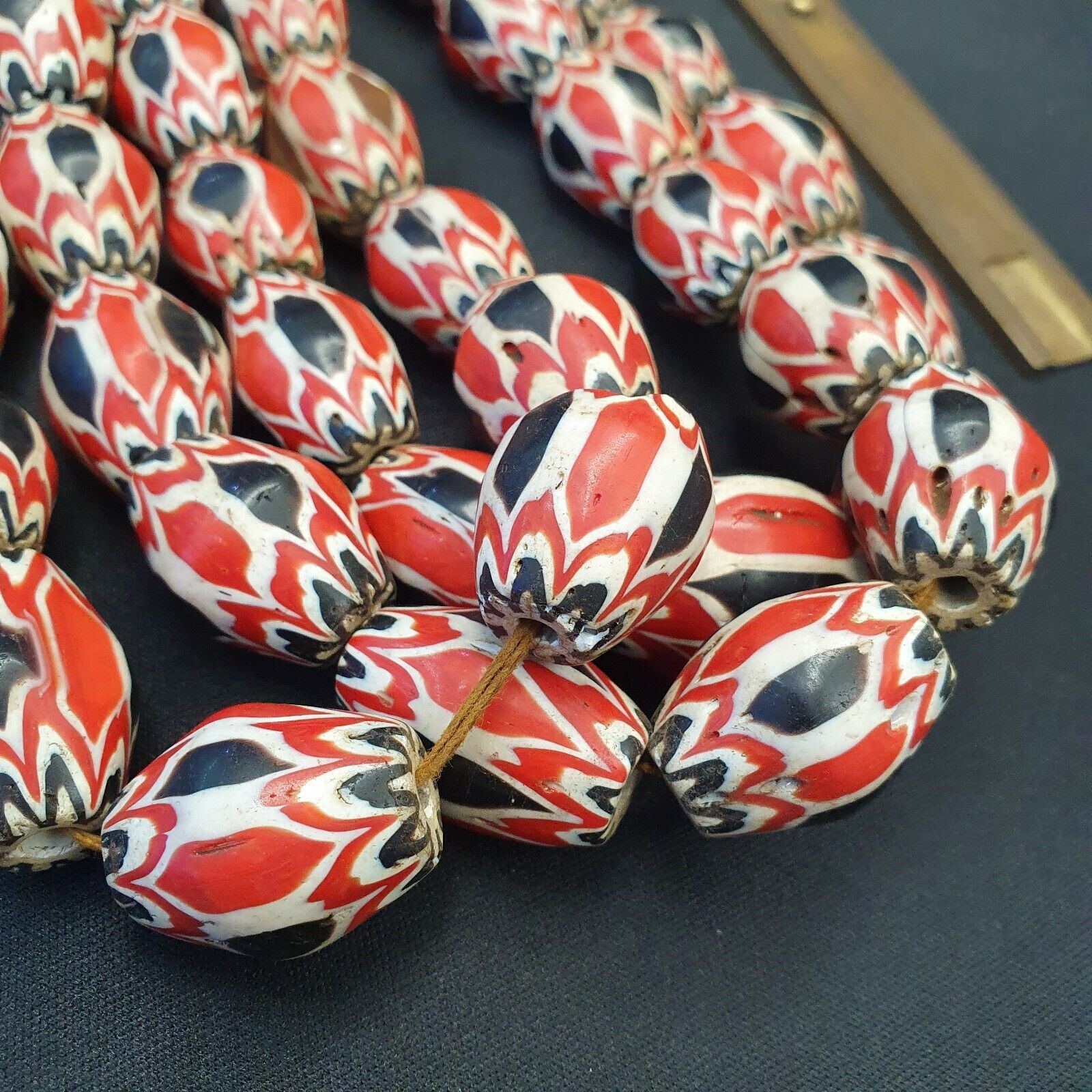 Antique Venetian inspired Trade red & Black Glass Chevron Beads 18mm Big Beads