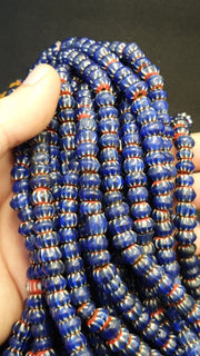 East Oasis Vintage Blue Chevron Glass Beads - Venetian African 9mm 26 Inch Strand