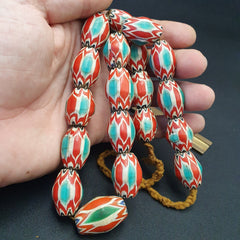 Antique Venetian inspired Trade African green Glass Chevron Beads 18mmx 24mm
