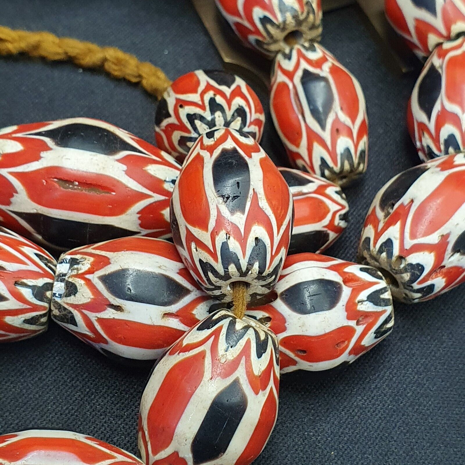 Antique Venetian inspired Trade red & Black Glass Chevron Beads 18mm Big Beads