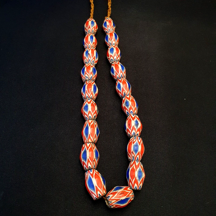 Antique Venetian Inspired Trade African Blue Glass Chevron Beads 18mmx 24mm