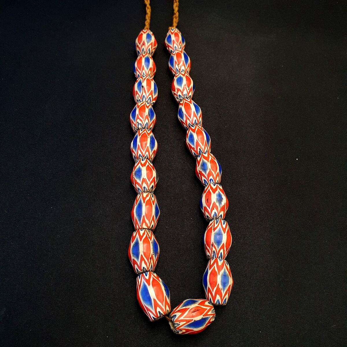 Antique Venetian inspired Trade African Blue Glass Chevron Beads 18mmx 24mm